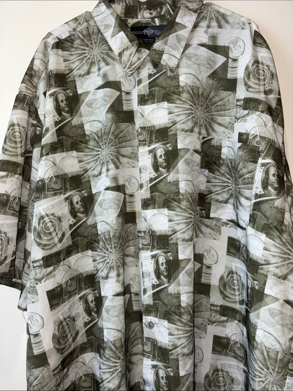 Robert Graham Olive and White Money Print Short Sleeve Shirt - Picture 2 of 4